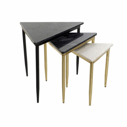 3er-Set Tischchen DKD Home Decor Schwarz Gold Metall Weiß grün Marmor (68 x 46,5 x 53 cm) (3 Stück)