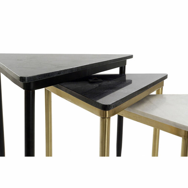 3er-Set Tischchen DKD Home Decor Schwarz Gold Metall Weiß grün Marmor (68 x 46,5 x 53 cm) (3 Stück)