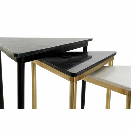 3er-Set Tischchen DKD Home Decor Schwarz Gold Metall Weiß grün Marmor (68 x 46,5 x 53 cm) (3 Stück)