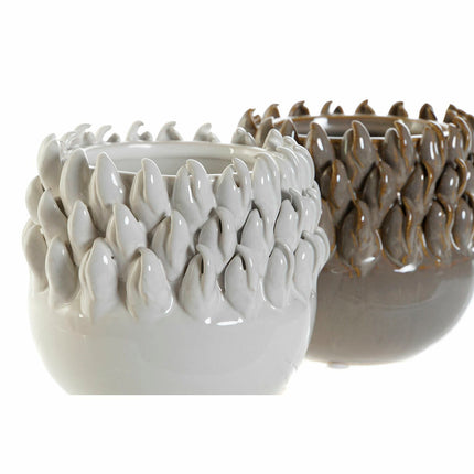 Vase DKD Home Decor Grau Weiß Steingut Moderne 14 x 14 x 13 cm (2 Stück)