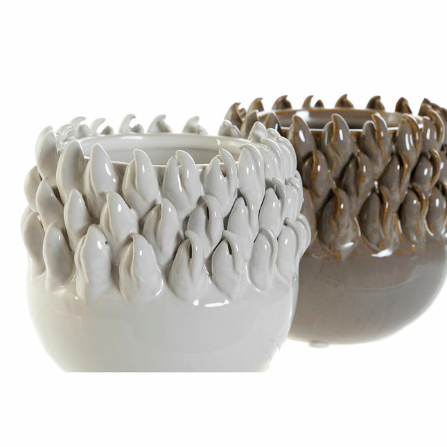 Vase DKD Home Decor Grau Weiß Steingut Moderne 14 x 14 x 13 cm (2 Stück)