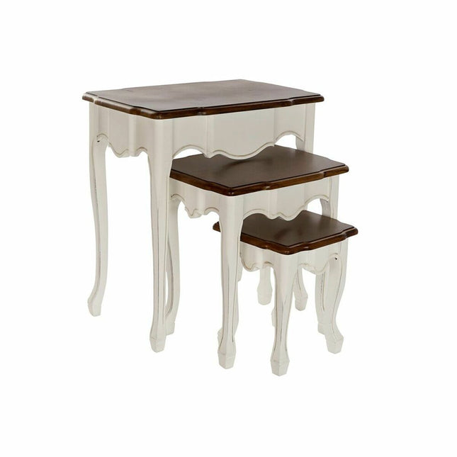 Set mit 3 Tischen DKD Home Decor Holz Braun Weiß Kunststoff 60 x 40 x 66 cm