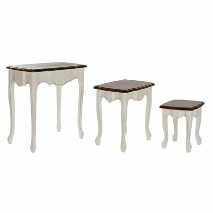 Set mit 3 Tischen DKD Home Decor Holz Braun Weiß Kunststoff 60 x 40 x 66 cm