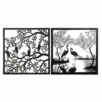 Wanddekoration DKD Home Decor 98 x 1 x 98 cm Schwarz Vögel (2 Stück)