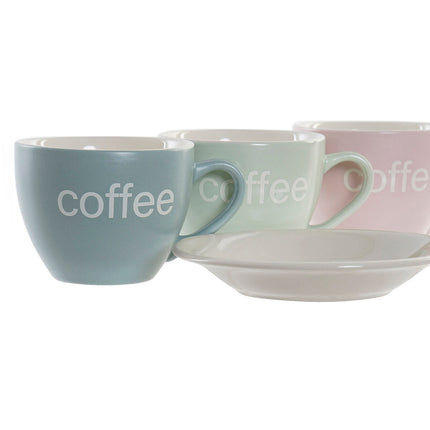 Set aus 6 Teetassen mit Teller DKD Home Decor Blau Rosa grün Steingut 150 ml