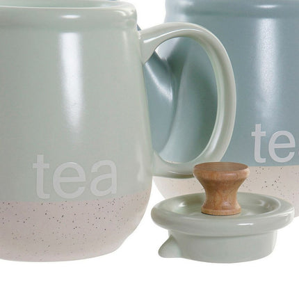 Teekanne DKD Home Decor 8424001793235 22,5 x 12 x 16,5 cm Blau grün Steingut (2 Stück)