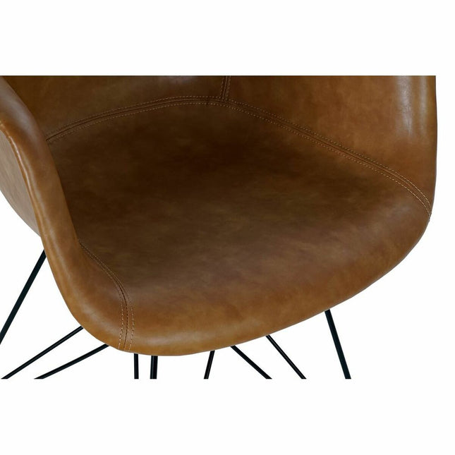 Stuhl DKD Home Decor Schwarz Polyurethan Metall Camel (64 x 60 x 84 cm)