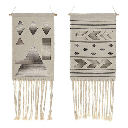 Dekoration zum Aufhängen DKD Home Decor Ethnisch 46 x 1 x 64 cm Schwarz Creme Geometrisch Boho (2 Stück)