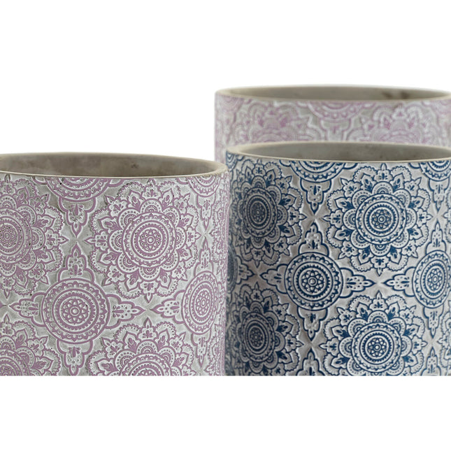Blumentopf DKD Home Decor Blau Rosa Zement Indianer 17 x 17 x 15 cm (2 Stück)
