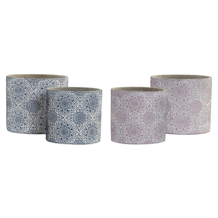 Blumentopf DKD Home Decor Blau Rosa Zement Indianer 17 x 17 x 15 cm (2 Stück)