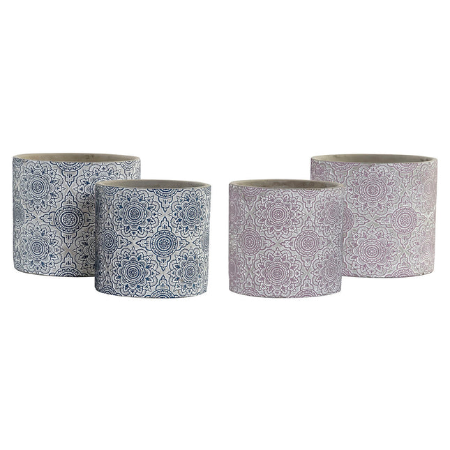 Blumentopf DKD Home Decor Blau Rosa Zement Indianer 17 x 17 x 15 cm (2 Stück)