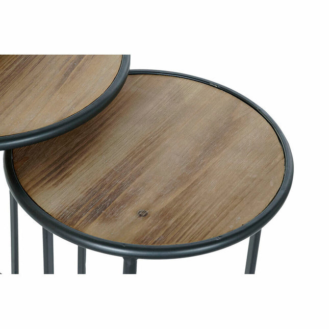 3er-Set Tischchen DKD Home Decor Tanne natürlich Schwarz Metall Vintage (40 x 40 x 66 cm) (3 pcs)