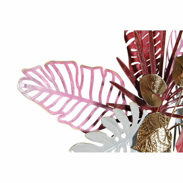 Wanddekoration DKD Home Decor Rosa Gold Metall Weiß Blomster Tropical (66 x 13 x 74 cm)