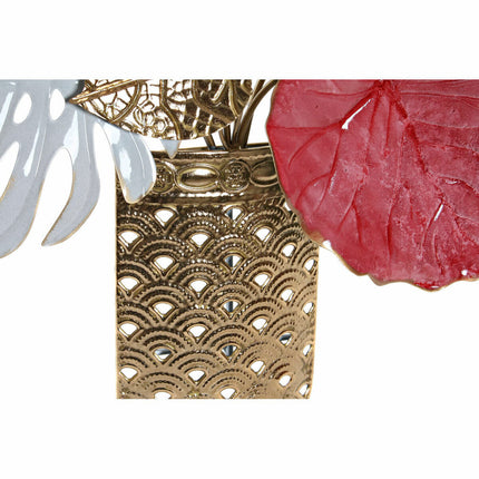 Wanddekoration DKD Home Decor Rosa Gold Metall Weiß Blomster Tropical (66 x 13 x 74 cm)