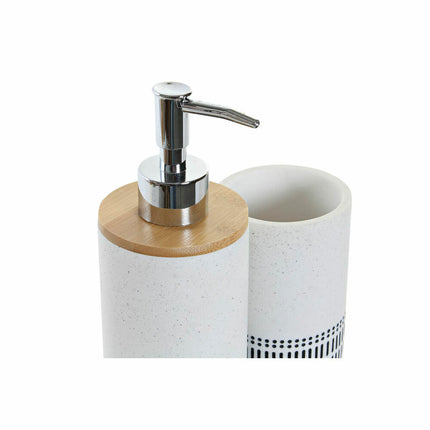 Badezimmer Set DKD Home Decor 8424001811465 Weiß Schwarz Hellbraun Bambus Dolomite 7,4 x 7,4 x 19 cm