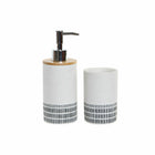 Badezimmer Set DKD Home Decor 8424001811465 Weiß Schwarz Hellbraun Bambus Dolomite 7,4 x 7,4 x 19 cm