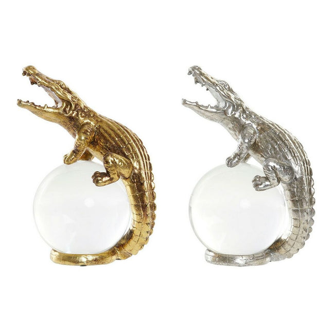 Deko-Figur DKD Home Decor 15 x 11 x 23 cm Kristall Silberfarben Gold Harz Krokodil