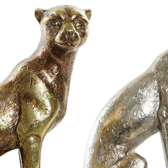 Deko-Figur DKD Home Decor 12 x 11 x 28 cm Kristall Silberfarben Gold Leopard Harz Tropical