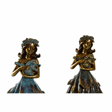 Deko-Figur DKD Home Decor 17 x 12,5 x 29,5 cm Damen Blau Kupfer Harz
