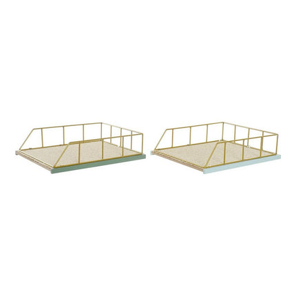 Schale DKD Home Decor 8424001813865 28,5 x 36 x 9 cm grün Polypropylen Holz MDF (2 Stück)