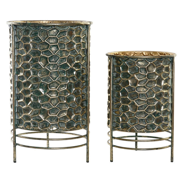 Blumentopf DKD Home Decor Blau Gold Metall Kolonial Abgenutzt 32 x 32 x 51 cm (2 Stück) (2 pcs)