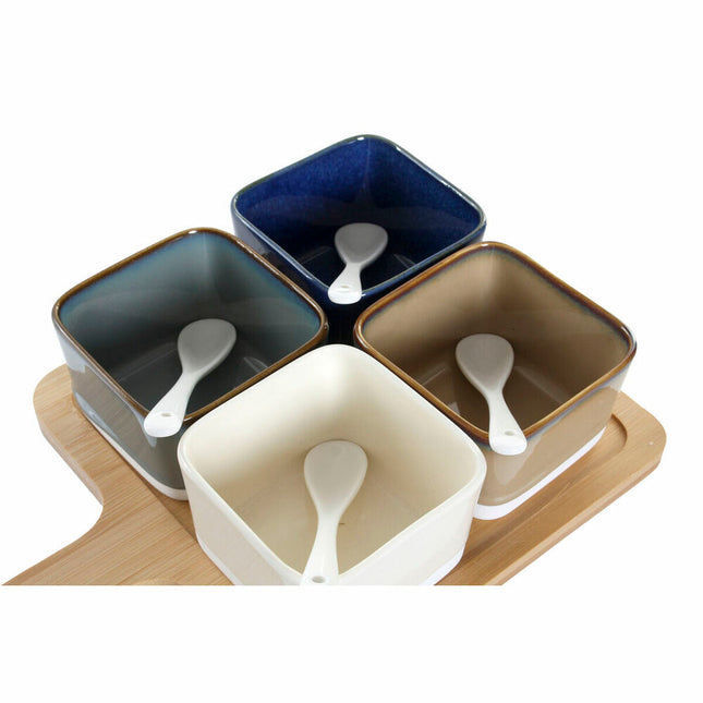 Satz für Appetithäppchen DKD Home Decor 27 x 20 x 1,3 cm Porzellan Beige Blau Braun grün Moderne