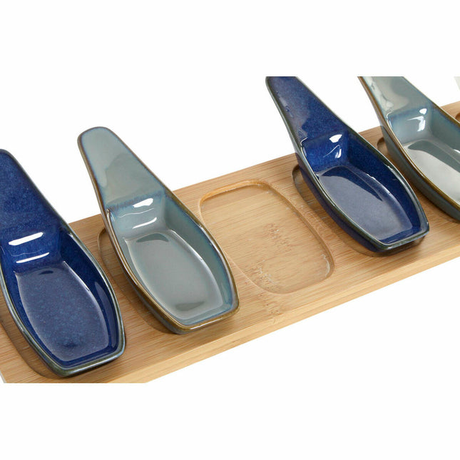 Satz für Appetithäppchen DKD Home Decor 36 x 9,7 x 1,3 cm Porzellan Beige Blau grün Moderne