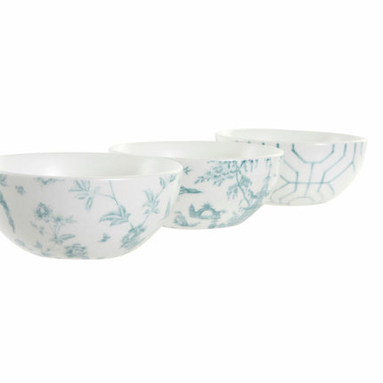 Satz für Appetithäppchen DKD Home Decor 30 x 9,5 x 1,3 cm Porzellan Weiß Marineblau Akazienholz Orientalisch 4 Stücke