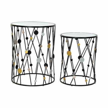 2nd-Set Tischchen DKD Home Decor Spiegel Silberfarben Schwarz Gold Metall (46 x 46 x 59,5 cm)