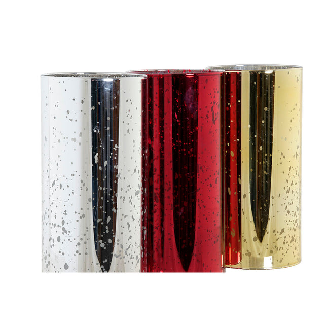 Kerzen-Set DKD Home Decor Rot Gold Silberfarben Weihnachten 7,5 x 7,5 x 15 cm (3 Stück)