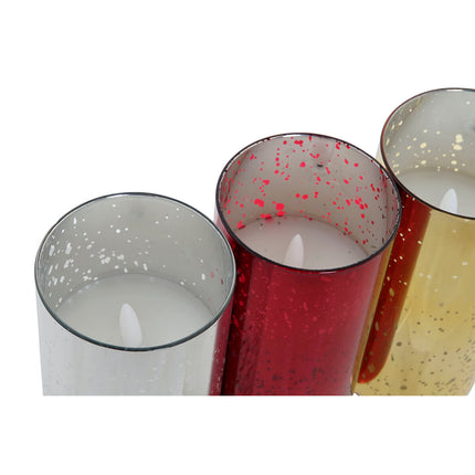 Kerzen-Set DKD Home Decor Rot Gold Silberfarben Weihnachten 7,5 x 7,5 x 15 cm (3 Stück)