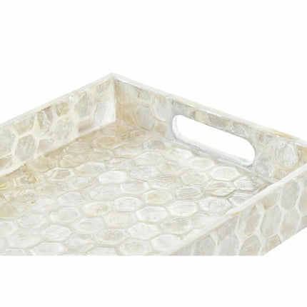 Tablett für Snacks DKD Home Decor Mosaik Weiß Perlmutt 30 x 20 x 4 cm Boho