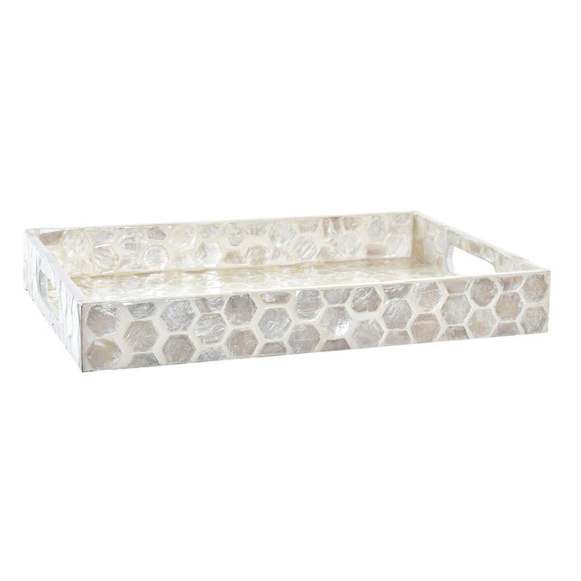 Tablett für Snacks DKD Home Decor Mosaik Weiß Perlmutt 30 x 20 x 4 cm Boho
