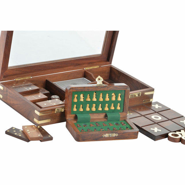 Tischspiel DKD Home Decor Kristall Messing Rosenholz (29.5 x 14.5 x 6 cm) (2 x 2 x 2 cm) (12,5 x 12,5 x 1 cm) (2,5 x 5 x 1 cm) (