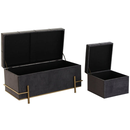 Hocker DKD Home Decor 8424001851089 Schaum Grau Gold Metall Holz MDF (80 x 40 x 42 cm)