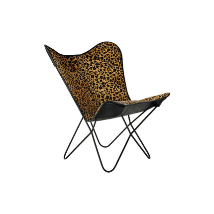 Stuhl DKD Home Decor Schwarz Metall Braun Haut (73 x 70 x 93 cm)