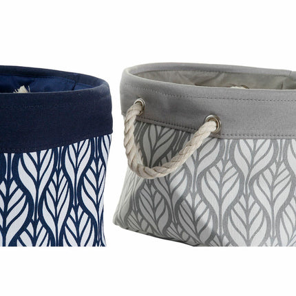Korb DKD Home Decor 8424001856411 Laken Grau Polyester Weiß Marineblau Boho Pflanzenblatt (29 cm) (2 pcs) (29 x 29 x 22 cm) (29