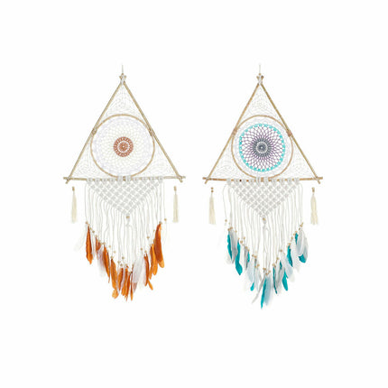 Traumfänger DKD Home Decor 8424001858279 42 x 2 x 97 cm Federn Orange türkis Boho (2 Stück)