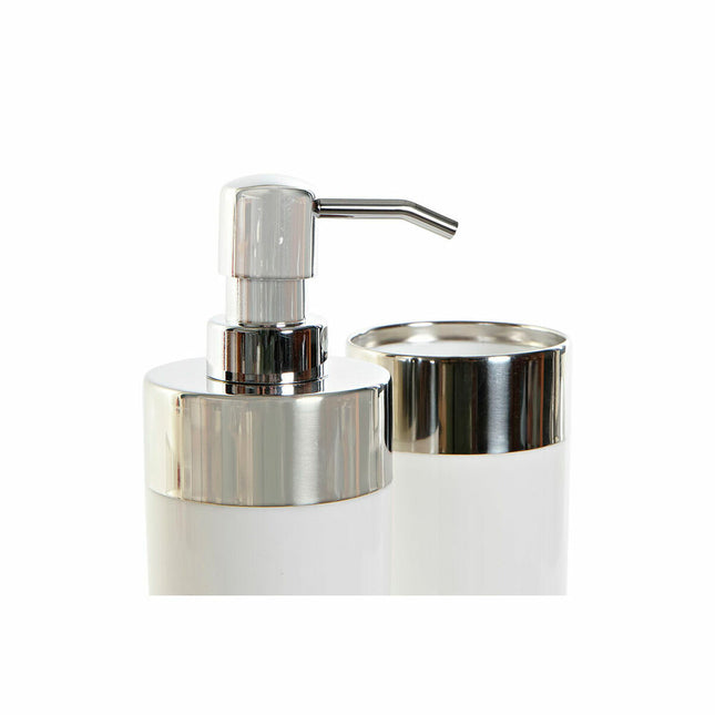 Badezimmer Set DKD Home Decor Silberfarben Aluminium Weiß PS (6,6 x 6,6 x 16,2 cm)