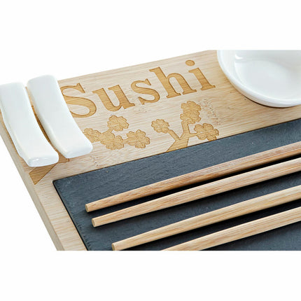 Sushi-Set DKD Home Decor PC-186227 28,5 x 18,5 x 2,6 cm natürlich Schwarz Tafel Weiß Orientalisch (9 Stücke) (28,5 x 18,5 x 2,6