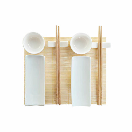 Sushi-Set DKD Home Decor 28,5 x 19,5 x 3,3 cm natürlich Weiß Steingut Orientalisch (9 Stücke) (28,5 x 19,5 x 3,3 cm)