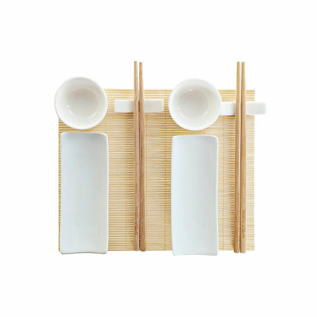 Sushi-Set DKD Home Decor 28,5 x 19,5 x 3,3 cm natürlich Weiß Steingut Orientalisch (9 Stücke) (28,5 x 19,5 x 3,3 cm)