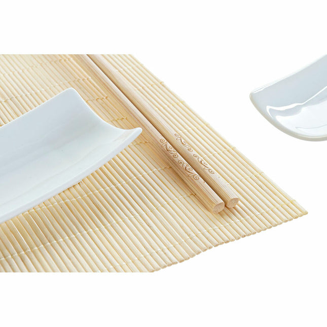 Sushi-Set DKD Home Decor 28,5 x 19,5 x 3,3 cm natürlich Weiß Steingut Orientalisch (9 Stücke) (28,5 x 19,5 x 3,3 cm)