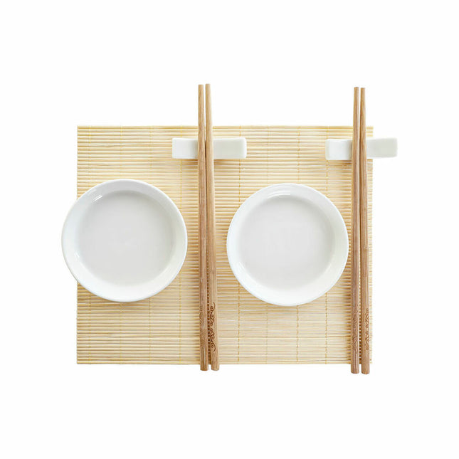 Sushi-Set DKD Home Decor 28,8 x 19,8 x 3 cm natürlich Weiß Steingut Orientalisch (28,8 x 19,8 x 3 cm)