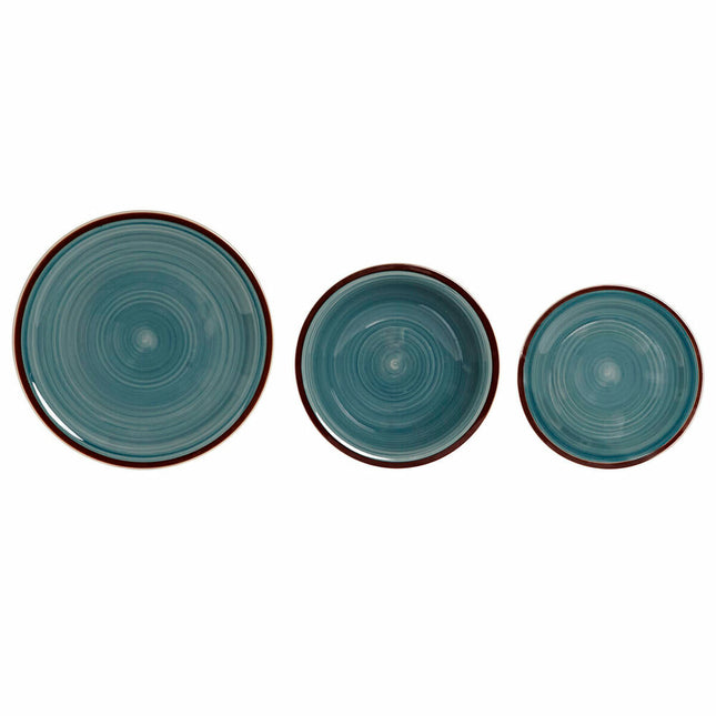 Geschirr DKD Home Decor 26,5 x 26,5 x 3 cm Blau Kunststoff Steingut 18 Stücke