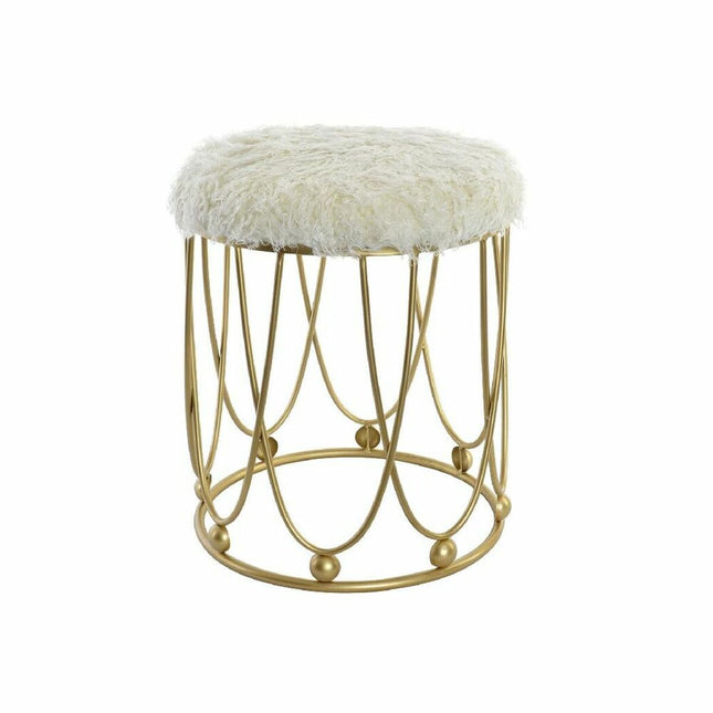 Fußstütze DKD Home Decor Gold Metall Weiß Mit Haar (40 x 40 x 46 cm)