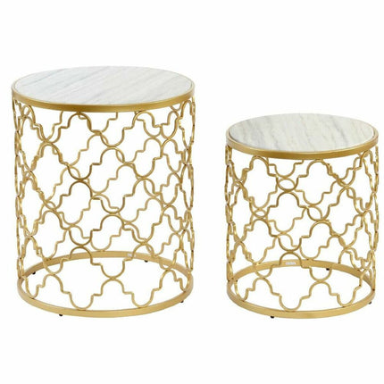 Beistelltisch DKD Home Decor Silberfarben Metall Weiß Marmor (48 x 48 x 57 cm) (2 pcs) (40 x 40 x 46 cm)