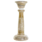 Kerzenleuchter DKD Home Decor 12,5 x 12,5 x 31 cm blumig Metall Braun Weiß Mango-Holz Indianer