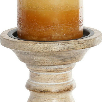 Kerzenleuchter DKD Home Decor 12,5 x 12,5 x 31 cm blumig Metall Braun Weiß Mango-Holz Indianer
