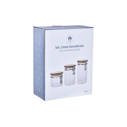 Set mit 3 Kanistern DKD Home Decor natürlich Durchsichtig Bambus Borosilikatglas (1,8 L) (3 Stücke)